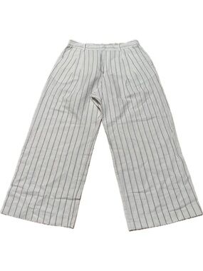 GAP Linen Cotton Striped Wide-Leg Pants White with Navy Pinstripes